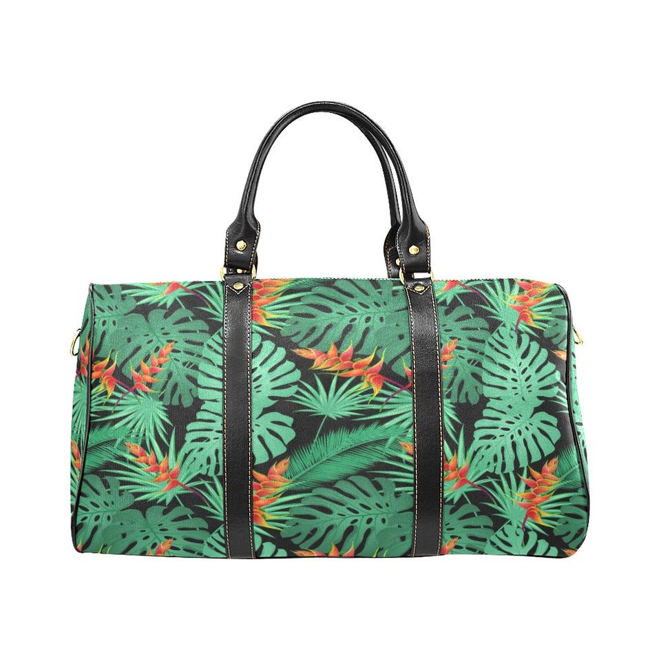 heliconia flower palm monstera leaves black backgr Travel Bag