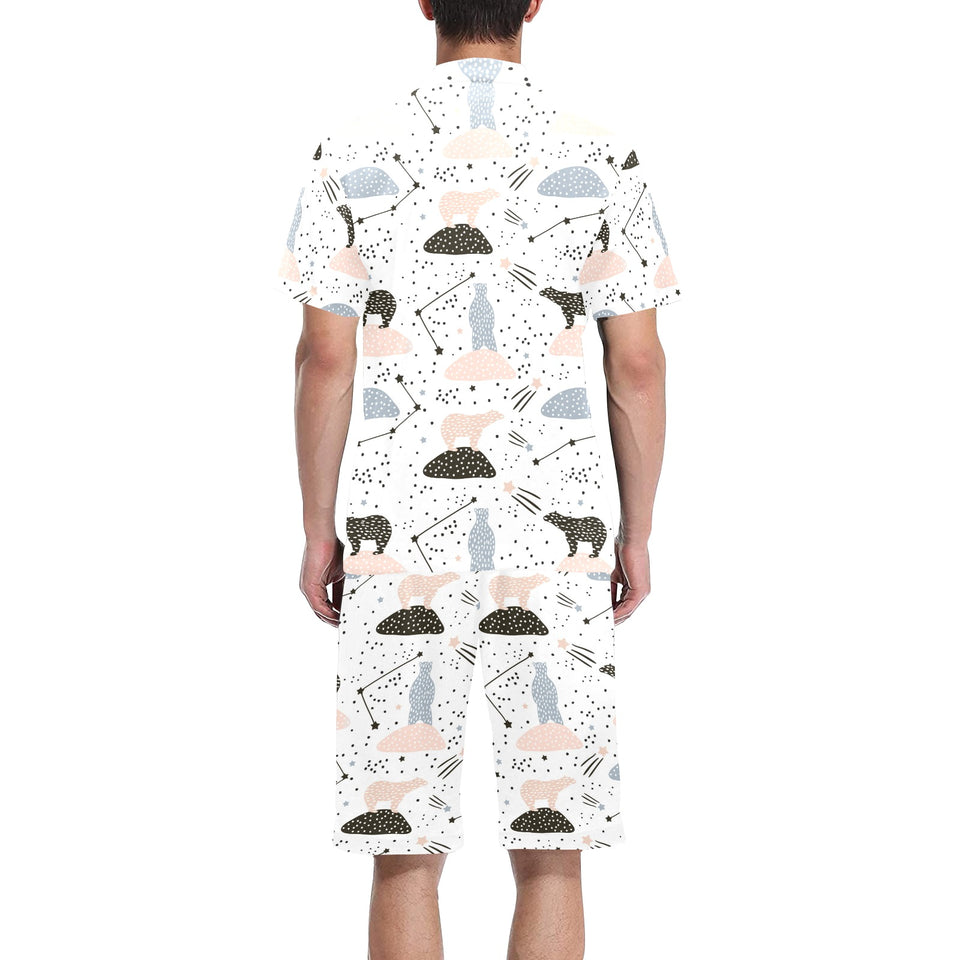 Polar bears star poka dot pattern Men's V-Neck Short Pajama Set
