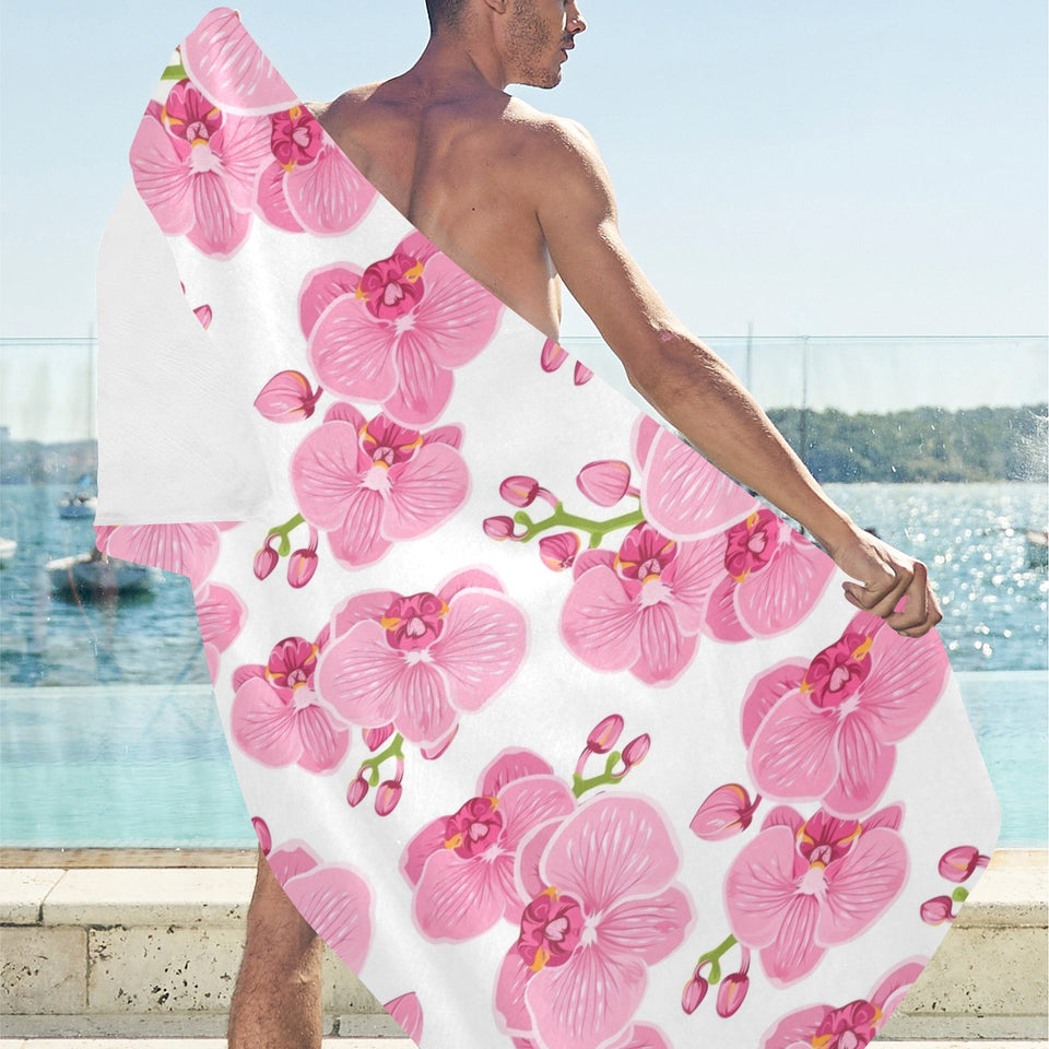 pink purple orchid pattern background Beach Towel