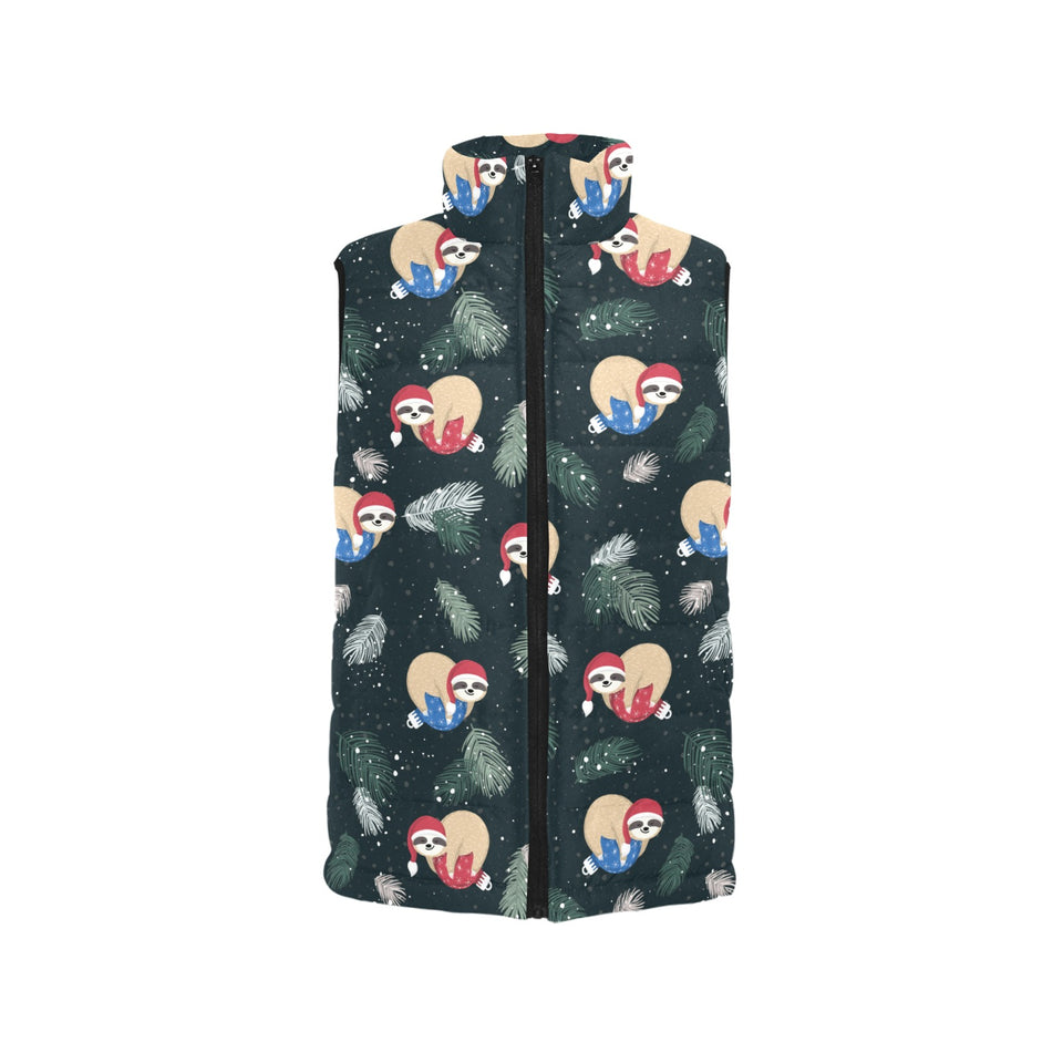 Cute sloths sleeping christmas ball santa hat patt Women's Padded Vest