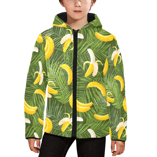 Banana Palm Leaves pattern Kids' Boys' Girls' Padded Hooded Jacket