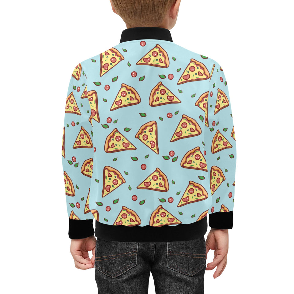 Hand drawn pizza blue background Kids' Boys' Girls' Bomber Jacket