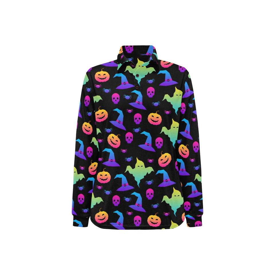 Colorful halloween background Women's Long Sleeve Polo Shirt