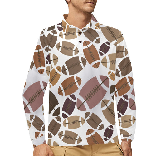 American football ball pattern Men's Long Sleeve Polo Shirt