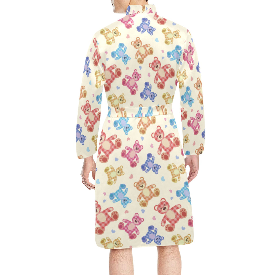 Teddy Bear Pattern Print Design 05 Men's Long Sleeve Belted Night Robe