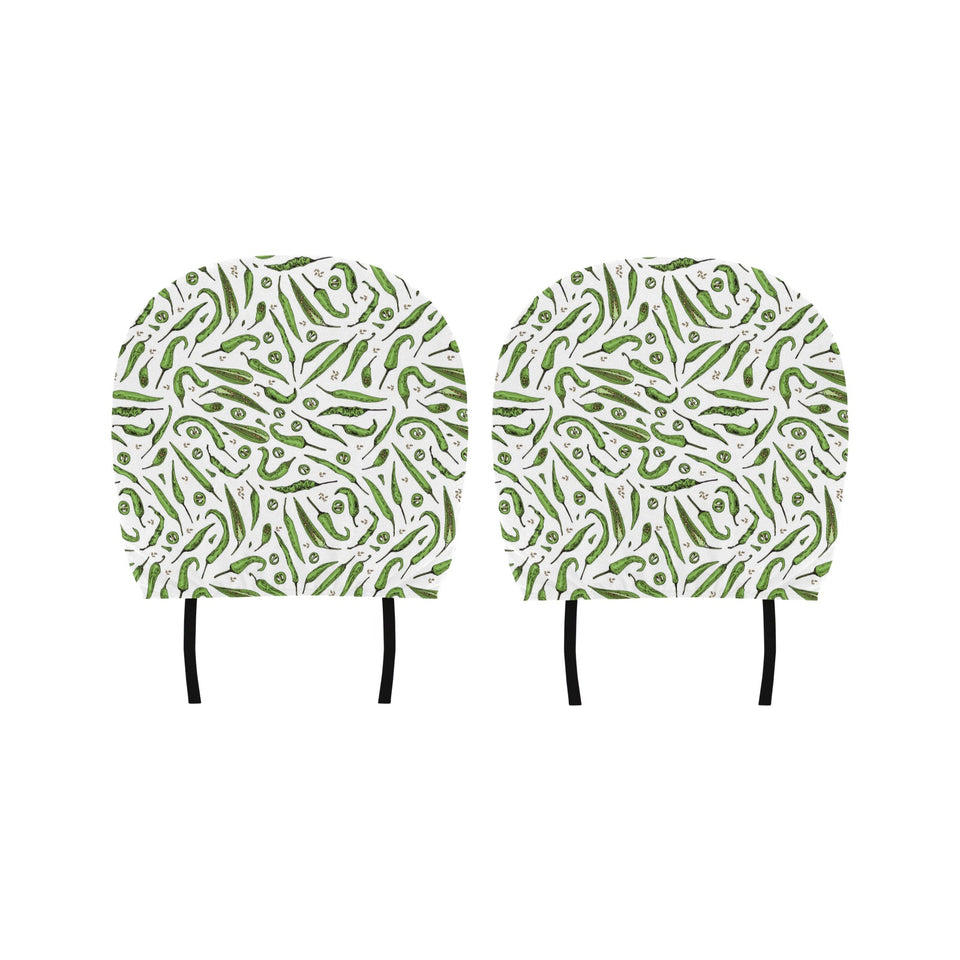 Hand drawn sketch style green Chili peppers patter Car Headrest Cover