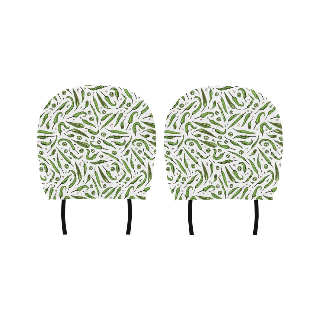 Hand drawn sketch style green Chili peppers patter Car Headrest Cover
