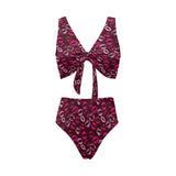 Lips Pattern Print Design 03 Chest Bowknot High Waisted Bikini Swimsuit