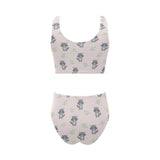 cute raccoons leaves pattern Chest Bowknot High Waisted Bikini Swimsuit