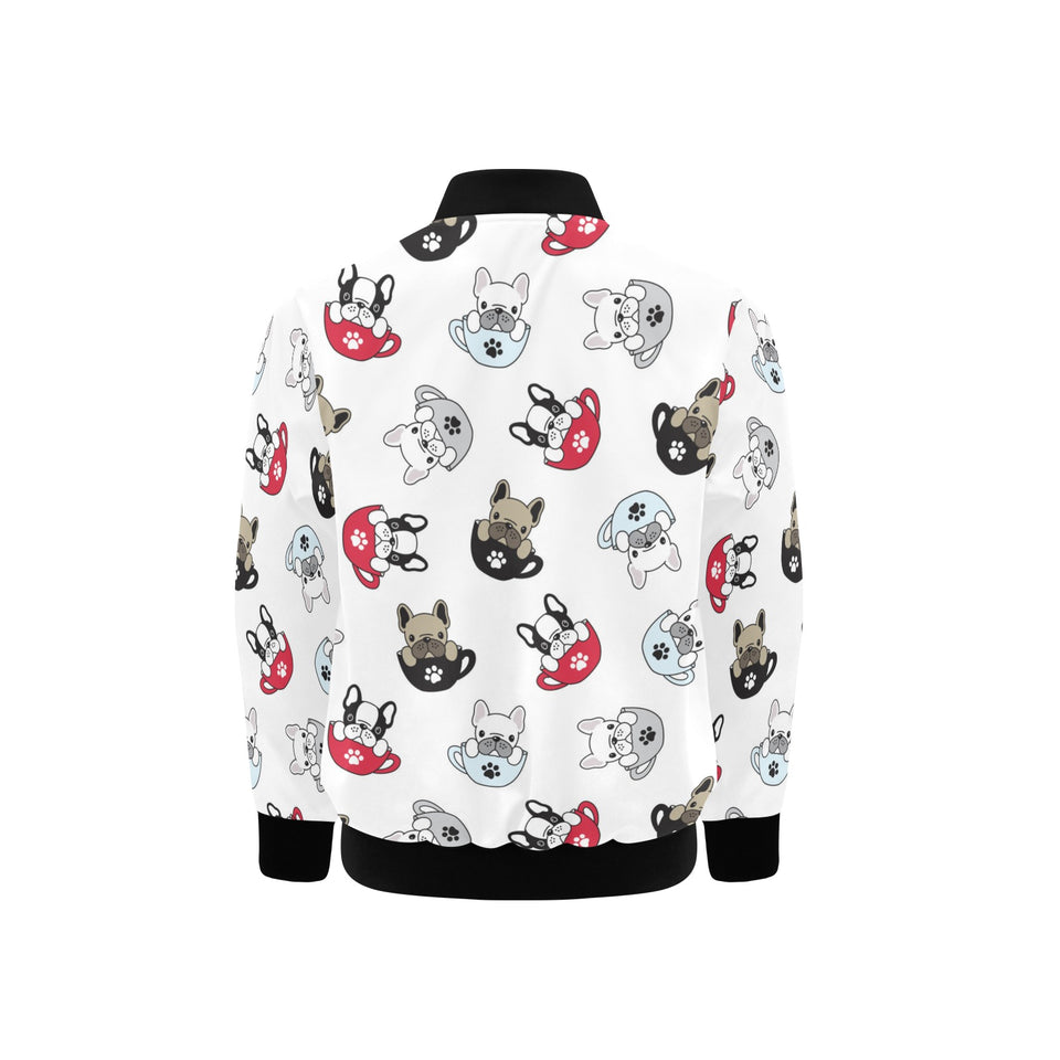 French bulldog cup paw pattern Kids' Boys' Girls' Bomber Jacket
