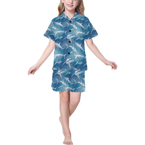 Shark hand drawn Kids' Boys' Girls' V-Neck Short Pajama Set