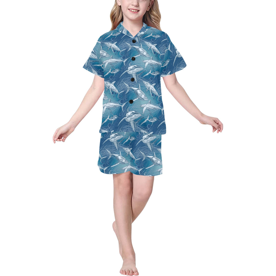 Shark hand drawn Kids' Boys' Girls' V-Neck Short Pajama Set