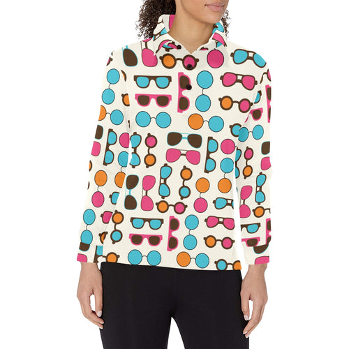 Sun Glasses Pattern Print Design 03 Women's Long Sleeve Polo Shirt