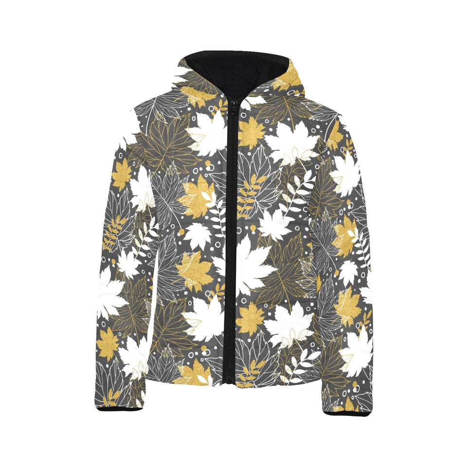Beautiful gold autumn maple leaf pattern Kids' Boys' Girls' Padded Hooded Jacket