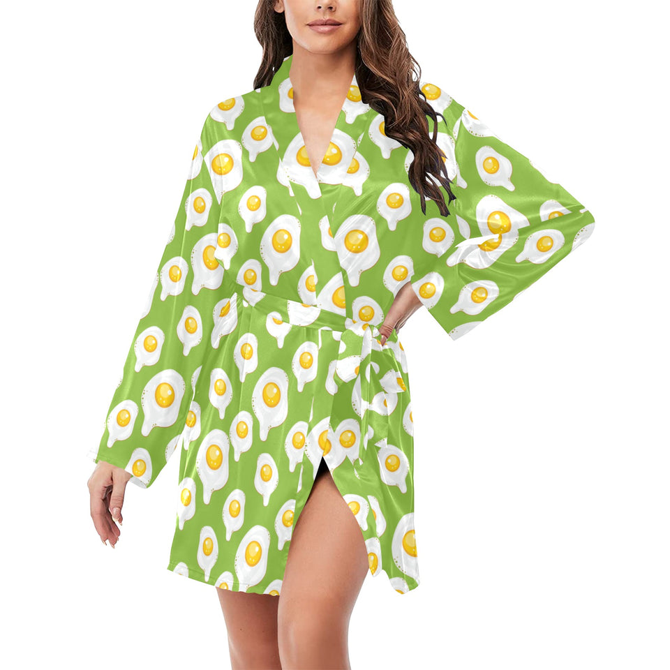 Fried Eggs Pattern Print Design 01 Women's Long Sleeve Belted Night Robe