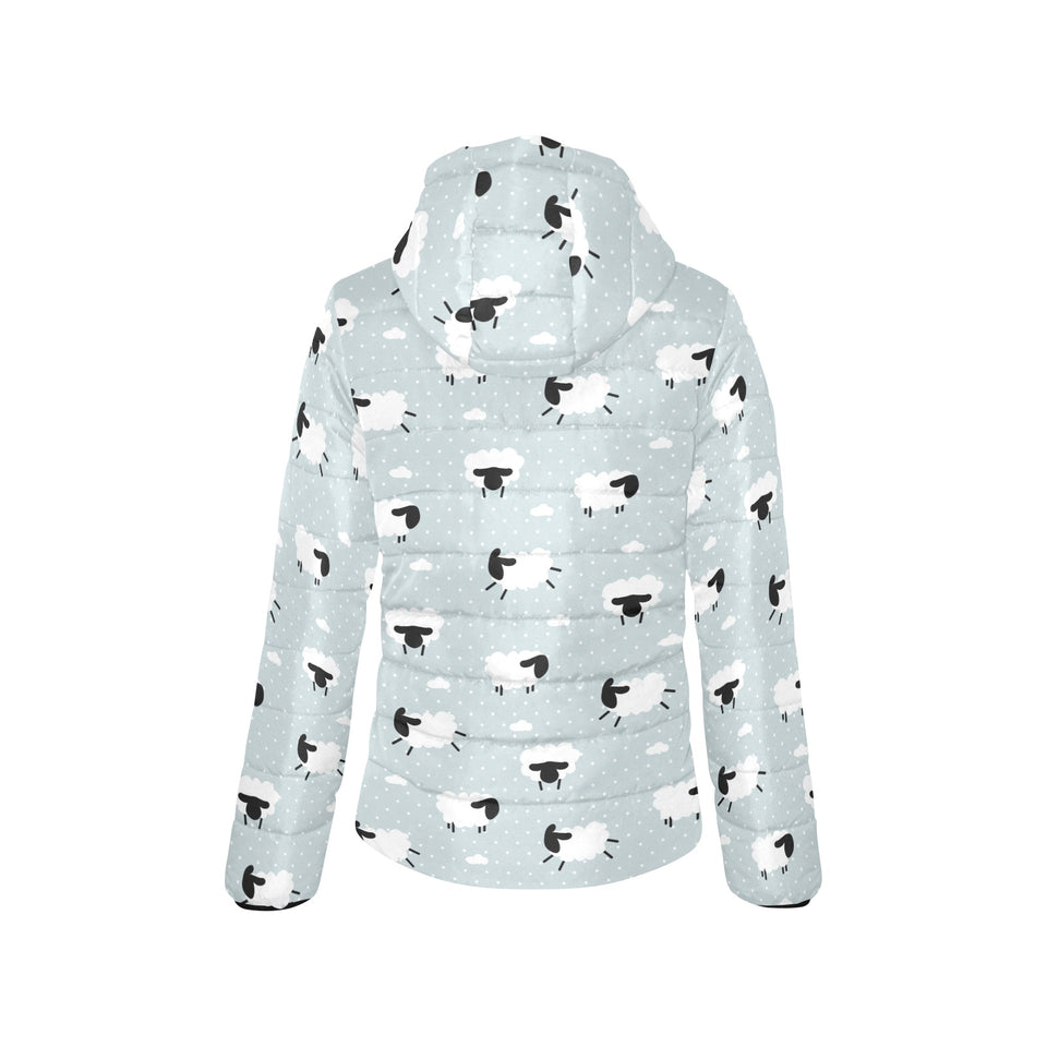 Sheep polka dot cloud pattern Women's Padded Hooded Jacket