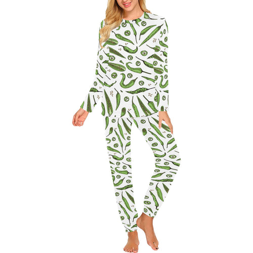 Hand drawn sketch style green Chili peppers patter Women's All Over Print Pajama Set