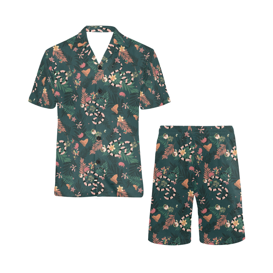 Snake forest pattern Men's V-Neck Short Pajama Set
