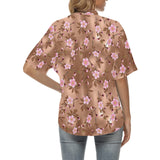 Pink sakura cherry blossom drak brown background Women's All Over Print Hawaiian Shirt