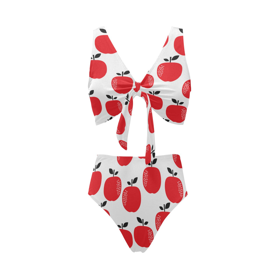 red apples white background Chest Bowknot High Waisted Bikini Swimsuit