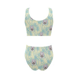 French bulldog hawaii blackground Chest Bowknot High Waisted Bikini Swimsuit