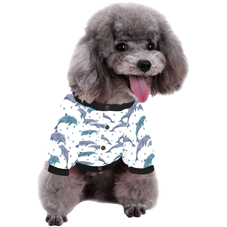 Dolphins pattern dotted background All Over Print Pet Dog Round Neck Fuzzy Shirt