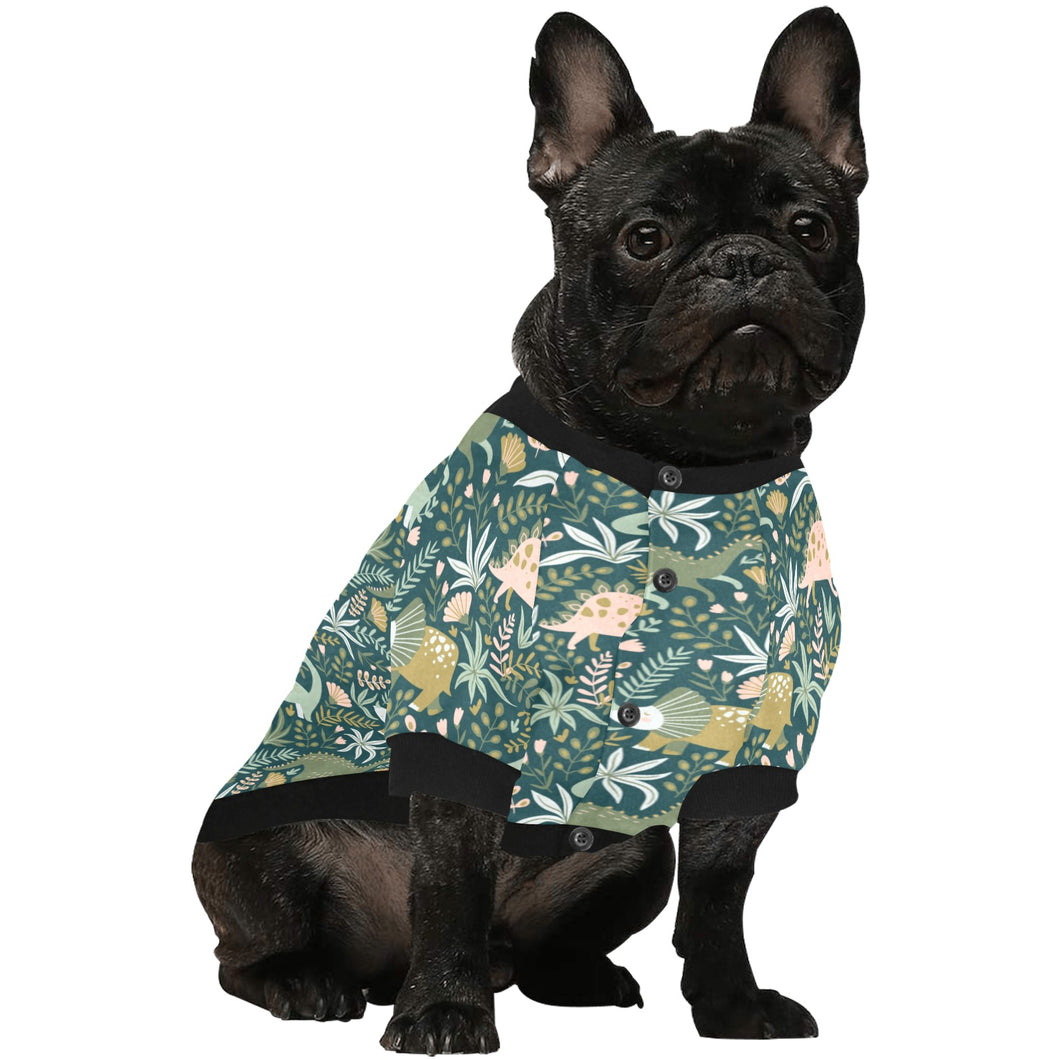 dinosaurs tropical leaves flower pattern All Over Print Pet Dog Round Neck Fuzzy Shirt