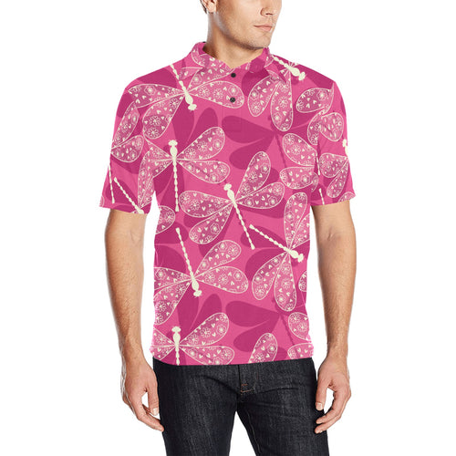 Beautiful dragonfly pink background Men's All Over Print Polo Shirt