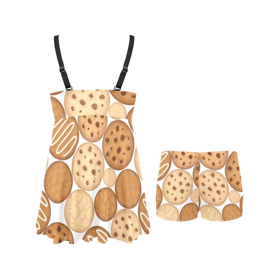 Various cookie pattern Chest Sexy Pleated Two Piece Swim Dress