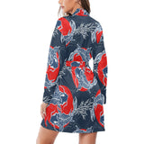 Koi Fish Carp Fishs hand drawn japanese art Women's Long Sleeve Belted Night Robe