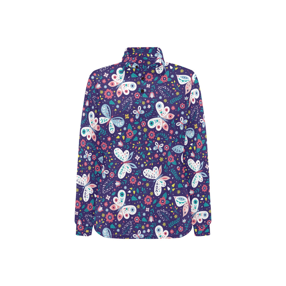 Colorful butterfly flower pattern.eps Women's Long Sleeve Polo Shirt