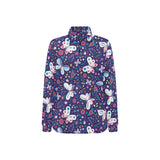 Colorful butterfly flower pattern.eps Women's Long Sleeve Polo Shirt