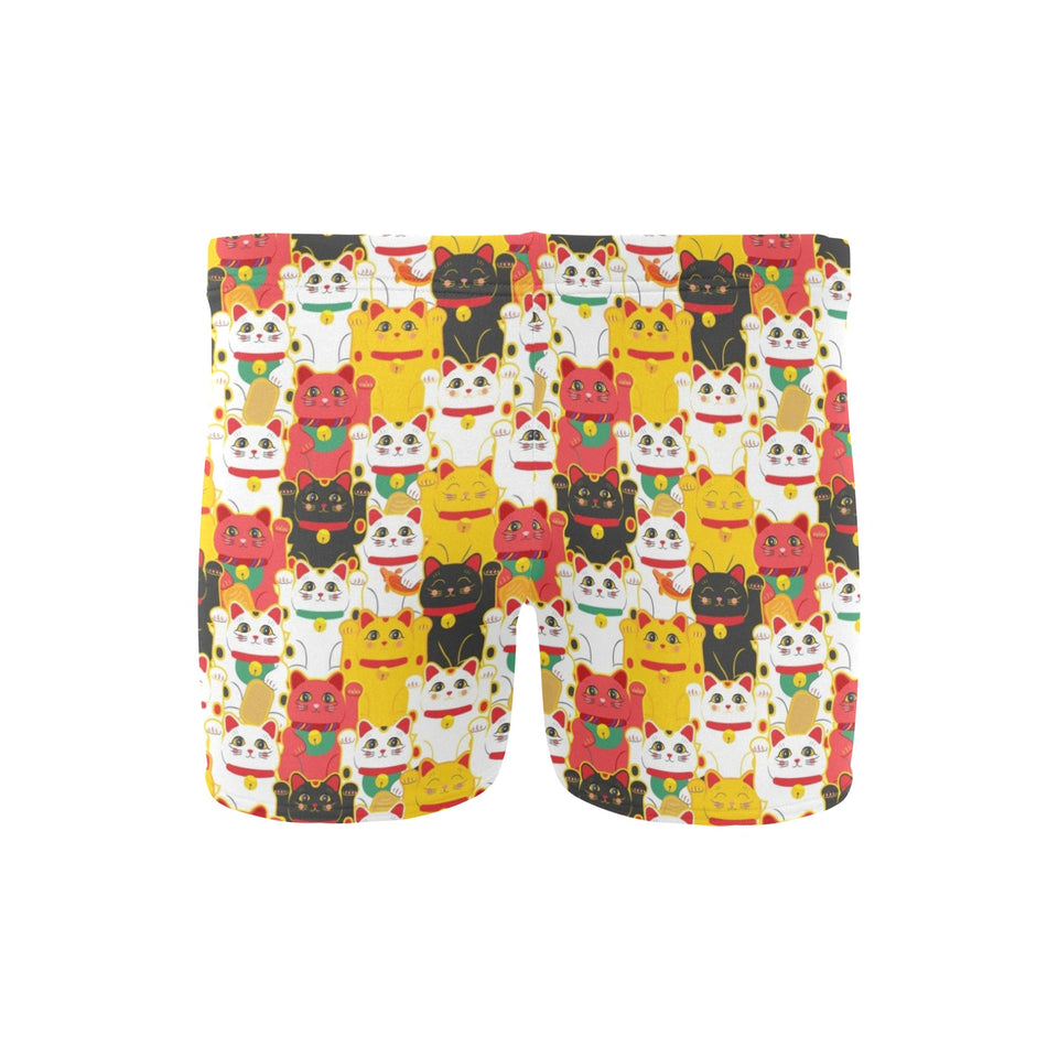 Colorful Maneki neko cat pattern Men's Swimming Trunks
