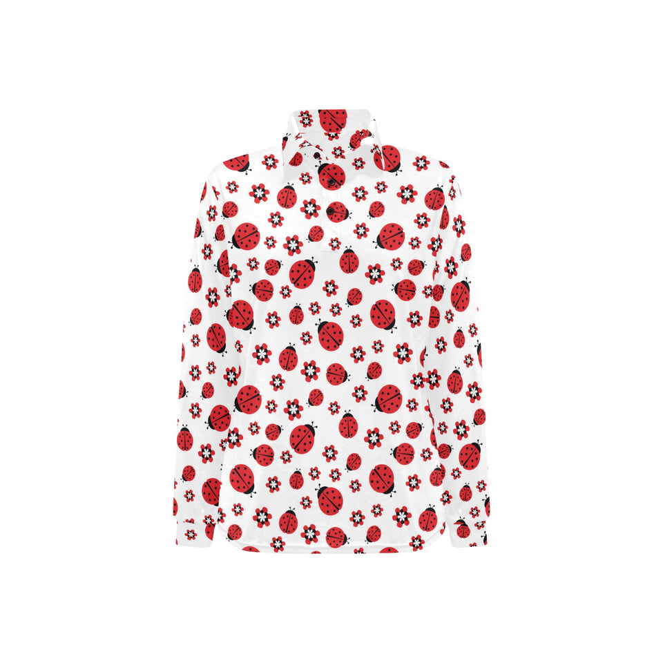 Ladybug Pattern Print Design 04 Women's Long Sleeve Polo Shirt