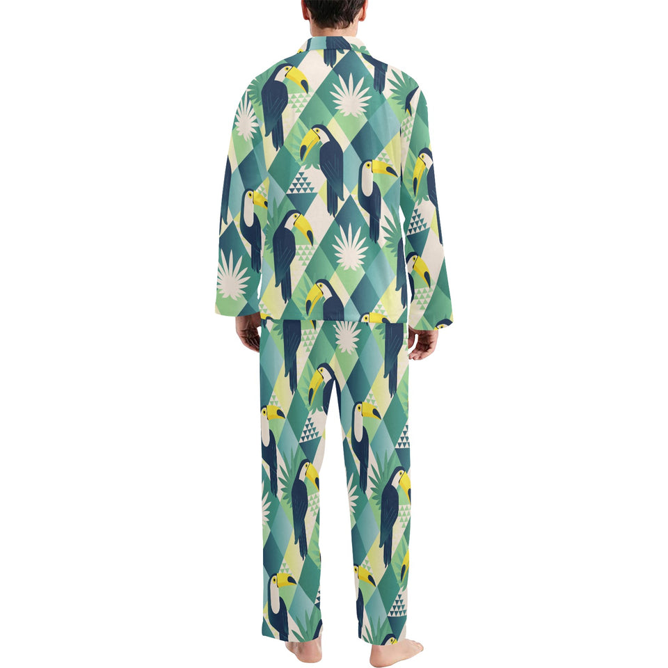 Toucan tropical leaves design pattern Men's Long Pajama Set