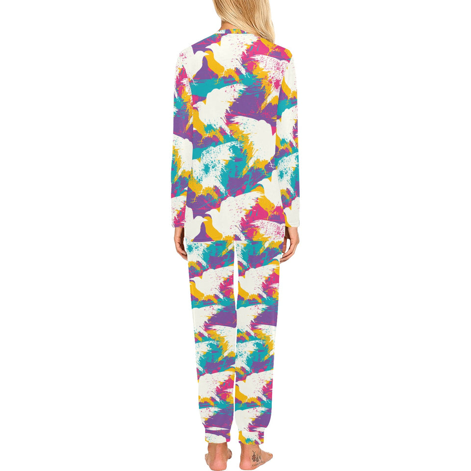 Colorful crow illustration pattern Women's All Over Print Pajama Set