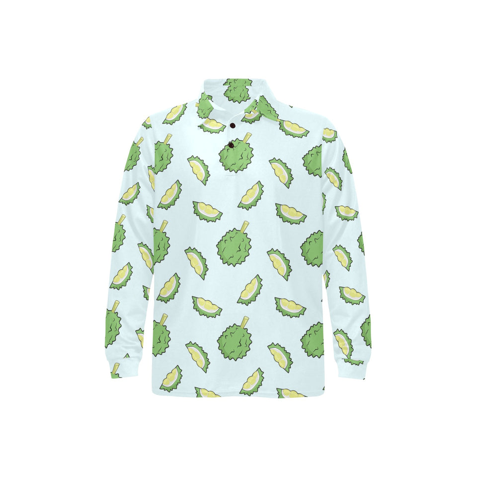 Durian pattern blue background Men's Long Sleeve Polo Shirt