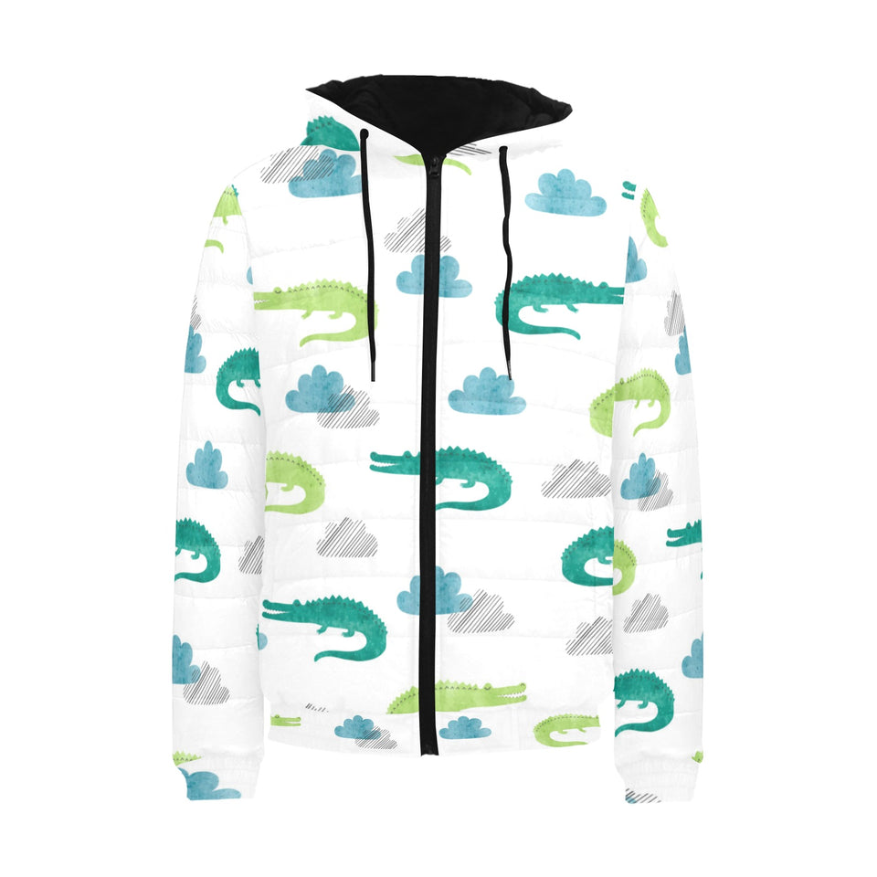 watercolor crocodile pattern Men's Padded Hooded Jacket