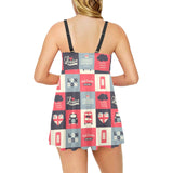 British Pattern Print Design 05 Chest Sexy Pleated Two Piece Swim Dress