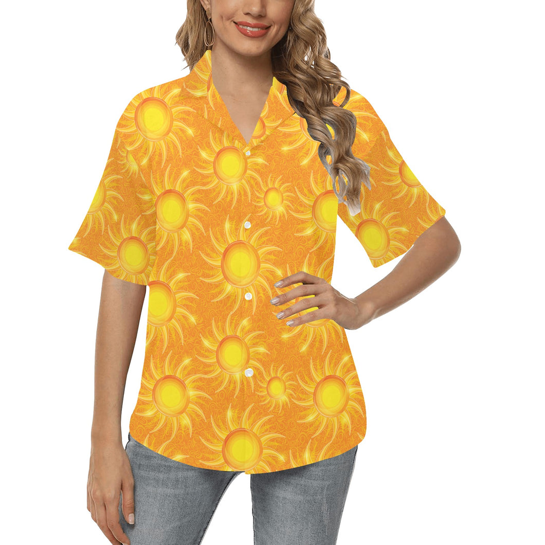 Sun orange background Women's All Over Print Hawaiian Shirt