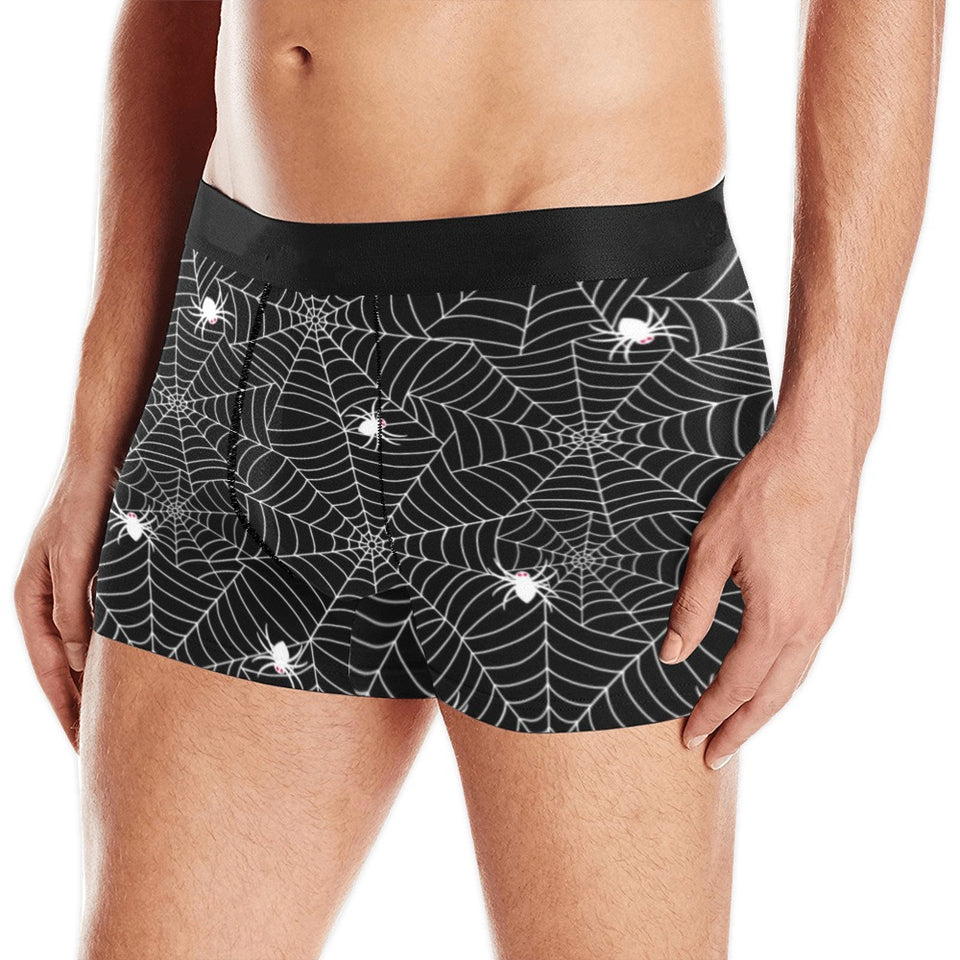 Spider web design pattern Black background white c Men's All Over Print Boxer Briefs Men's Underwear