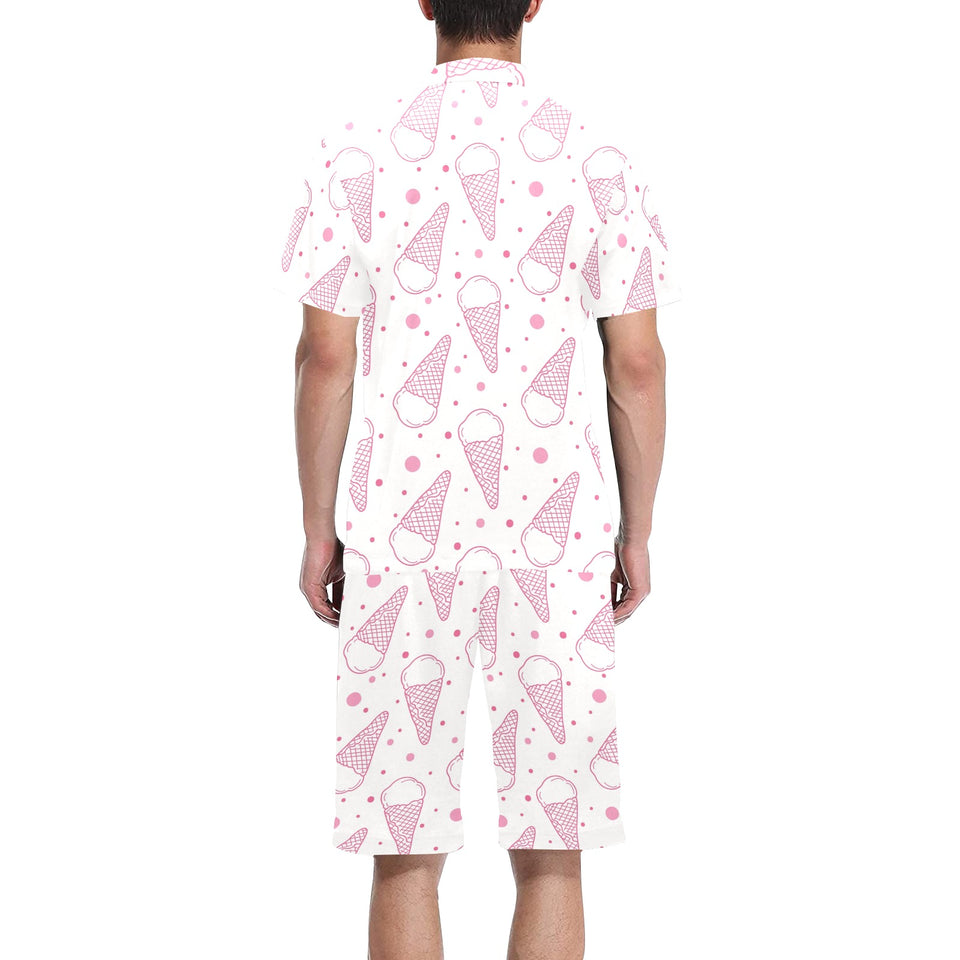 Hand drawn ice cream pattern Men's V-Neck Short Pajama Set