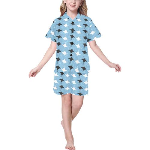 Stingray Pattern Print Design 03 Kids' Boys' Girls' V-Neck Short Pajama Set