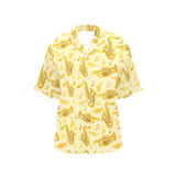 Saxophone cornet pattern yellow background Women's All Over Print Hawaiian Shirt