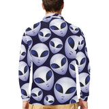 Alien Pattern Print Design 01 Men's Long Sleeve Polo Shirt