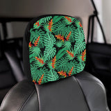 heliconia flower palm monstera leaves black backgr Car Headrest Cover
