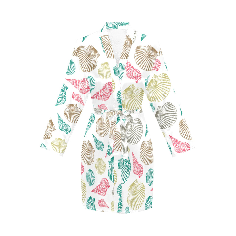 Colorful shell pattern Women's Long Sleeve Belted Night Robe