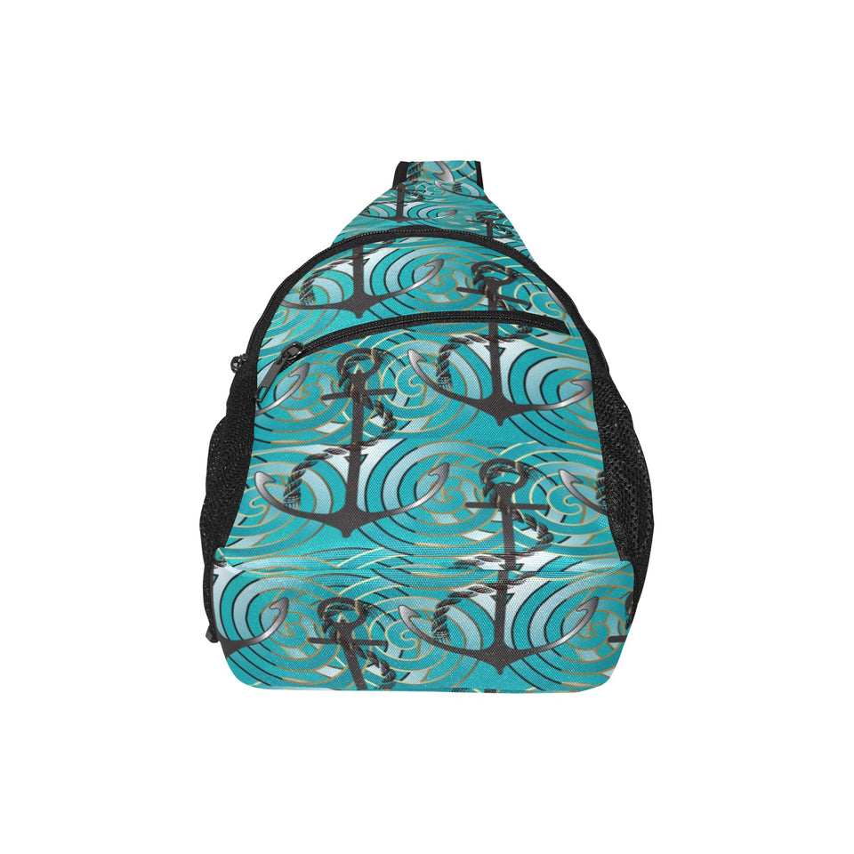 Anchor nautical green background All Over Print Chest Bag