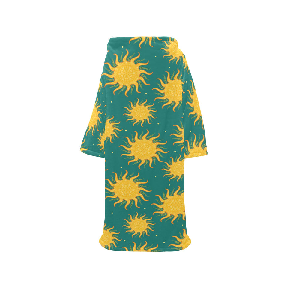 Sun green background Blanket Robe with Sleeves