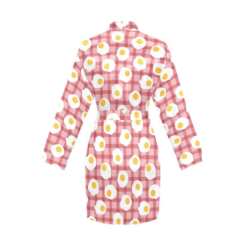 Fried Eggs Pattern Print Design 03 Women's Long Sleeve Belted Night Robe